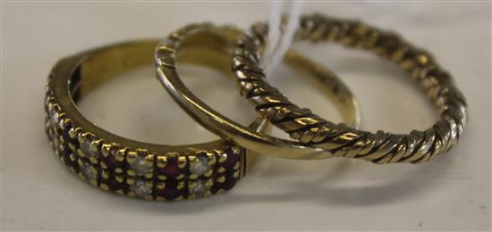 18ct gold ruby and diamond ring, 14ct ring and one other